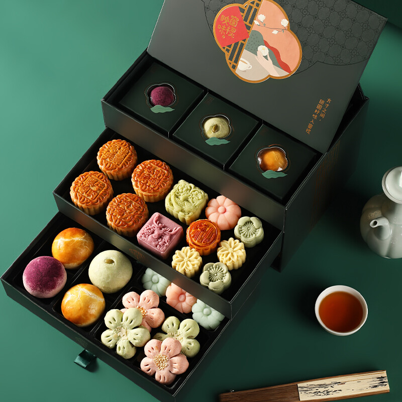 YOTIME 悠享時 窗欞映味 廣式月餅 24餅16味 1.102kg 三層禮盒裝包裝禮盒產(chǎn)品包裝創(chuàng)意設(shè)計欣賞(圖3)